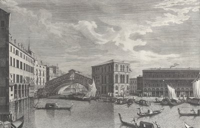 Rialto Köprüsü, Venedik, suda tekneler ve gondollar, 1763. by Giovanni Battista Brostoloni