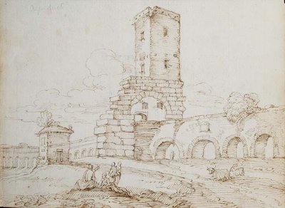 Su Kemeri önündeki figürler (kağıt üzerine siyah tebeşir üzerine kahverengi mürekkep) by Giovanni Battista Busiri