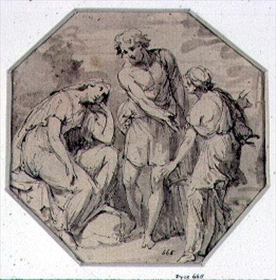 Bir Adam ve İki Kadın Konuşuyor (çizim) by Giovanni Battista Cipriani