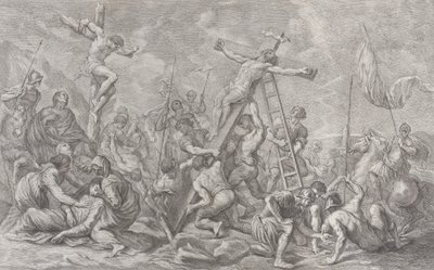 Çarmıha Gerilme, merkezde haçın indirilmesi, baştan sona askerler ve bir hırsız..., 1762. by Giovanni Battista Cipriani