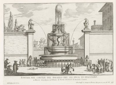 Fontein in de binnenplaats van Palazzo Taverna te Roma Çeşmesi, Mr. Bracciano Dükü (nesne üzerindeki başlık) Roma Çeşmeleri (dizi başlığı) Fonteinen van Rome (dizi başlığı) by Giovanni Battista Falda