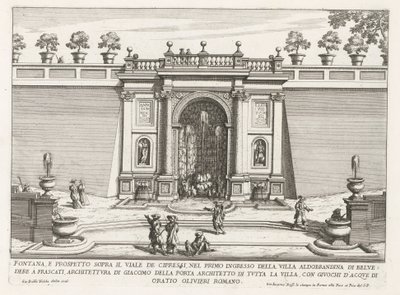 Fontein in de tuinen van de Villa Aldobrandini te Frascati Çeşmesi ve selvi caddesinin üzerindeki yükseklik (...) (nesne üzerindeki başlık) Frascati villalarının çeşmeleri (dizi başlığı) Fonteinen van Frascati (dizi başlığı) by Giovanni Battista Falda