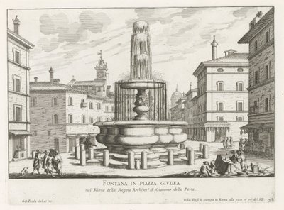 Fontein op Piazza Giudia te Piazza Giudea'daki Roma Çeşmesi (nesne üzerindeki başlık) Roma Çeşmeleri (dizi başlığı) Fonteinen van Rome (dizi başlığı) by Giovanni Battista Falda