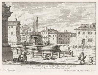 Fontein op Piazza di Santa Maria Maggiore te Roma S. Maria Maggiore Bazilikası meydanındaki çeşme (nesnedeki başlık) Roma Çeşmeleri (dizi adı) Fonteinen van Rome (dizi adı) by Giovanni Battista Falda