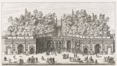 Teatro delle Acque in de tuinen van de Villa Aldobrandini te Frascati Villa Aldobrandina'nın büyük Su Tiyatrosu'nun görünümü ve yüksekliği (...) (nesne üzerindeki başlık) Frascati villalarının çeşmeleri (dizi başlığı) Fonteinen van Frascati (dizi b by Giovanni Battista Falda