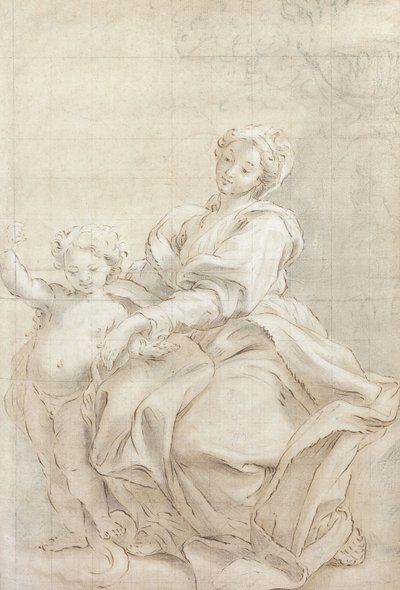 Havza Yakınındaki Bakire ve Çocuk; Bir Havzanın Yanında Bakire ve Çocuk, by Giovanni Battista Gaulli
