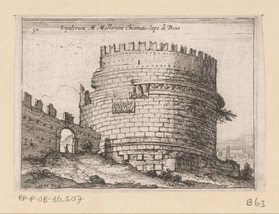 Tombe van Caecilia Metella te Roma Sepulcrum M. Mallorum, Boue Burnu olarak adlandırılır (nesne üzerindeki başlık) Gezichten op Roma (dizi adı) Roma