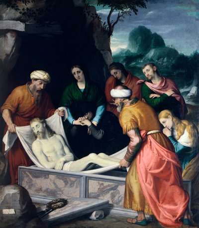 Giovanni Battista Moroni (yaklaşık 1525-1578) tarafından mezarda Mesih'in biriktirilmesi, tuval üzerine yağlı boya by Giovanni Battista Moroni