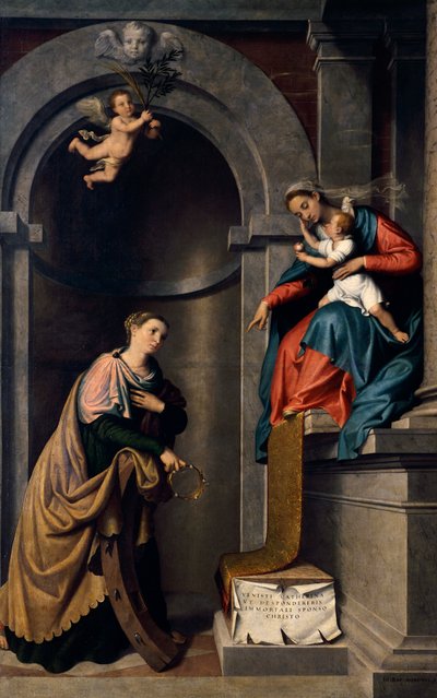 Aziz Catherine'in Evliliği, Giovanni Battista Moroni (1525 dolayları 1578), tuval üzerine yağlıboya, St Bartholomew Kilisesi, Almenno by Giovanni Battista Moroni