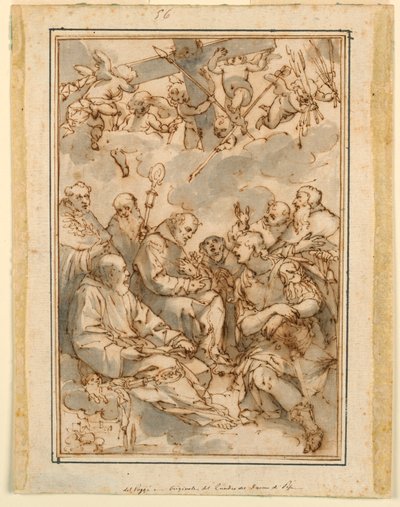 Haç ve Azizlerin Yüceltilmesi (Pisa Katedrali için Bir Tablo Tasarımı) by Giovanni Battista Paggi