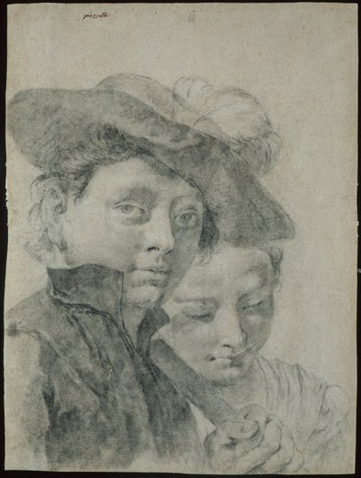 Tüylü Şapkalı Genç Bir Çocuk ve Genç Bir Kız by Giovanni Battista Piazzetta