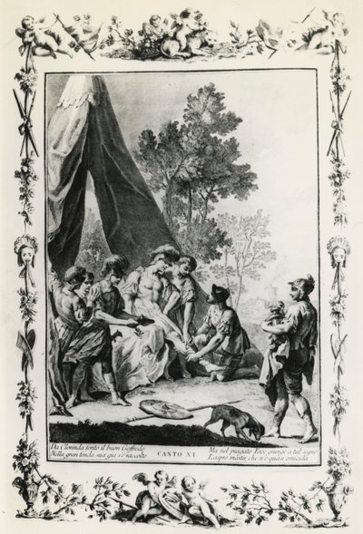 Kudüs Teslim Edildi, Torquato Tasso'nun (1544-1595) şiiri için Giovanni Battista Piazzetta'nın (1683-1754) kanto XI illüstrasyonu, 1745'te Venedik'te yayınlanan baskı, İtalya by Giovanni Battista Piazzetta