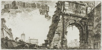 1. Titus Kemeri. 2. Villa Farnese. 3. Jüpiter Stator [Destekleyen] Tapınağının Sütunları. 4. Septimius Severus Kemeri. 5. Barış Tapınağı, Zafer Kemerleri ve Diğer Anıtların Bazı Görünümlerinden altıncı plaka by Giovanni Battista Piranesi