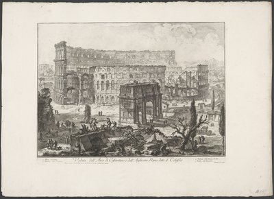 Boog van Constantijn en het Colosseum te Roma Konstantin Kemeri ve Kolezyum olarak bilinen Flavian Amfitiyatrosu