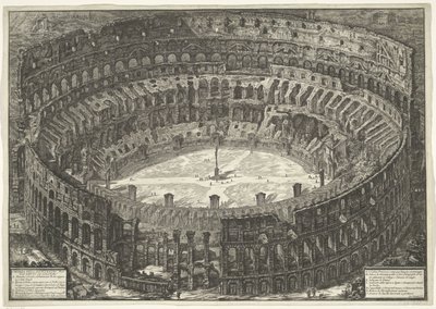 Colosseum te Rome Colosseum olarak bilinen Flavian Amfitiyatrosu'nun görünümü (nesne üzerindeki başlık) Gezichten op Rome (dizi başlığı) Giambattista Piranesi mimarı Ve (nez) iano (dizi başlığı) tarafından tasarlanan ve oyulan Roma'nın görünümleri by Giovanni Battista Piranesi