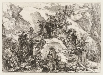Groteschi: Deaths Head ve Skeleton ile Harabeler. by Giovanni Battista Piranesi