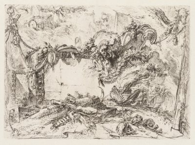 Groteschi: Kafatasları ve Duman Vazolu Harabeler, yak. 1745-50. by Giovanni Battista Piranesi