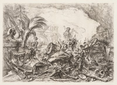 Groteschi: Faun Heykeli ve Düşmüş Sütunlu Harabeler by Giovanni Battista Piranesi