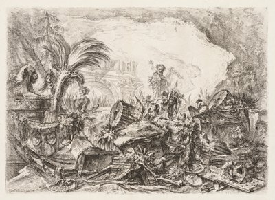 Groteschi: Faun Heykeli ve Düşmüş Sütunlu Harabeler, yaklaşık. 1745-50. by Giovanni Battista Piranesi