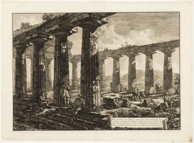 Juno'ya Adandığına İnanılan Tapınağın Paestum'un Farklı Görünümlerinden İç Görünümü by Giovanni Battista Piranesi