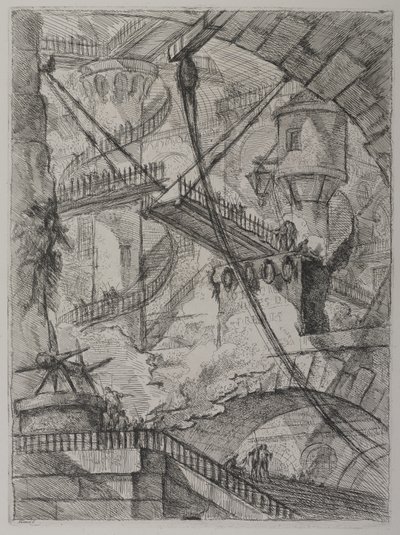 Invenzioni Capric di Carceri; Hind 7, Üçün İlk Durumu, c. 1749 (sert kağıt üzerine gravür) by Giovanni Battista Piranesi