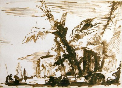İtalyan Manzarası (kağıt üzerinde kalem ve mürekkep) by Giovanni Battista Piranesi
