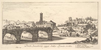 Levha 14: Senato Köprüsü, bugün Ponte Rotto Kırık Köprü olarak adlandırılıyor. 1. Tapınak o..., yakl. 1748. by Giovanni Battista Piranesi