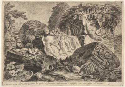 Levha 7: Antik çağda üzerinde kurbanların sunulduğu antik sunak, diğerleriyle çevrili..., 1743. by Giovanni Battista Piranesi