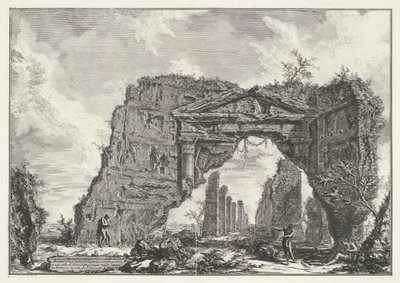 Roma'yı Sette Bassi buiten Roma'dan beş mil uzakta Via di Franscati'de Domitian'ın bir villasında kapalı bir revak veya kriptoporticus kalıntıları (nesne üzerindeki başlık) Gezichten op Roma (dizi başlığı) Giambattista Pira tarafından çizil by Giovanni Battista Piranesi