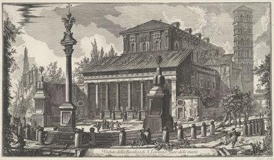 Sint-Laurens buiten de Muren te Roma S. Lorenzo Bazilikası'nın duvarların dışından görünümü (nesne üzerindeki başlık) Gezichten op Rome (dizi başlığı) Giambattista Piranesi mimarı Ve (nez) iano tarafından tasarlanan ve oyulan Roma manzaraları (seri baş by Giovanni Battista Piranesi