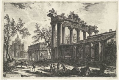 Tempel van Saturnus te Roma Concordia Tapınağı'nın Pronaos kalıntılarının başka bir görünümü (nesne üzerindeki başlık) Gezichten op Rome (dizi başlığı) Giambattista Piranesi mimarı Ve (nez) iano (dizi başlığı) tarafından tasarlanmış ve oyulmuş Roma gör by Giovanni Battista Piranesi