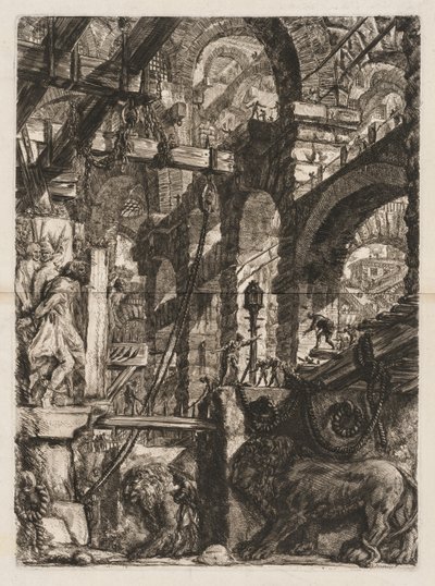 Hapishaneler: Rölyefte Oyulmuş İki Aslanlı Roma Kemerlerine Bir Bakış..., 1745-50. by Giovanni Battista Piranesi