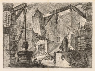 Hapishaneler: Geniş Merdivenli Sütunlu İç Mekan, 1745-1750. by Giovanni Battista Piranesi