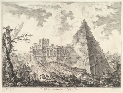 Caius Cestius Piramidi, Porta S. Paolo ve bitişiğindeki Veduta del S..., yaklaşık. 1755. by Giovanni Battista Piranesi