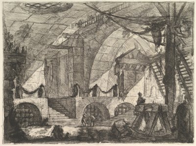 Sawhorse, Carceri dinvenzione Hayali Hapishanelerden, yaklaşık. 1749-50. by Giovanni Battista Piranesi
