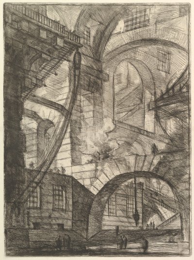 Dumanlı Ateş, Carceri dinvenzione Hayali Hapishanelerden, yaklaşık. 1749-50. by Giovanni Battista Piranesi