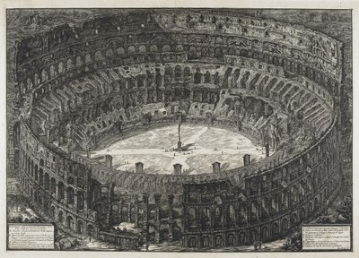 "Roma Manzaraları" ndan Kolezyum olarak adlandırılan Flavian Amfitiyatrosu'nun görünümü by Giovanni Battista Piranesi