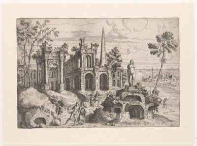 Antik kalıntılar, heykel ve dikilitaş ile manzara Kalıntıları olan manzaralar (dizi başlığı) by Giovanni Battista Pittoni (I)