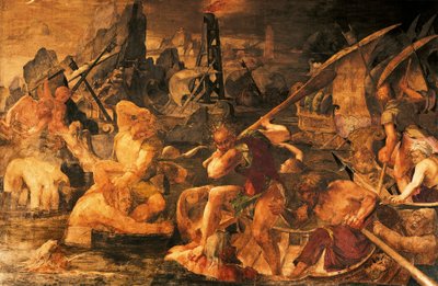 Deniz savaşı, fresk Francis I Galerisi, Chateau de Fontainebleau (UNESCO tarafından bir Dünya Mirası Alanı) by Giovanni Battista Rosso Fiorentino