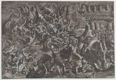 Yunanlılar ve Truvalılar Arasındaki Deniz Savaşı by Giovanni Battista Scultori