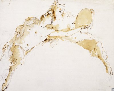 Bir Faun, Uzanmış Sol Kolu ve Tambur tutan bir Fauness, by Giovanni Battista Tiepolo