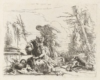 Vari capricci'den (Çeşitli Capriccios) Kolları Zincirli Bir Kadın ve Diğer Dört Figür by Giovanni Battista Tiepolo