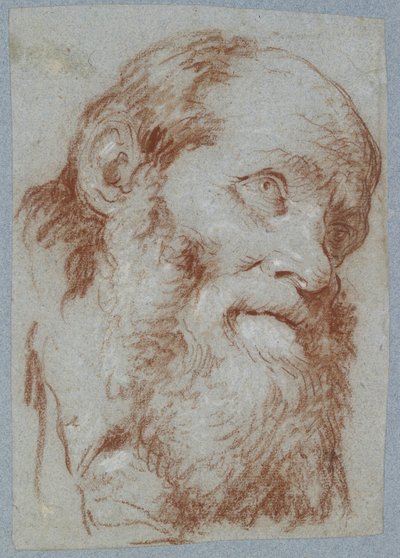 Yaşlı sakallı bir adamın başı (solmuş gri-mavi kağıt üzerinde beyaza dokunan kırmızı tebeşir) by Giovanni Battista Tiepolo