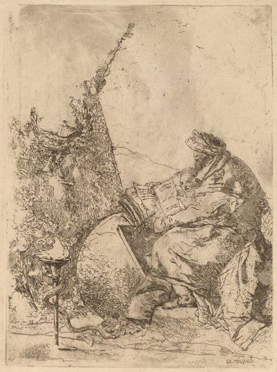 Filozof Oturan, Küre, Kitap ve Pusula ile by Giovanni Battista Tiepolo