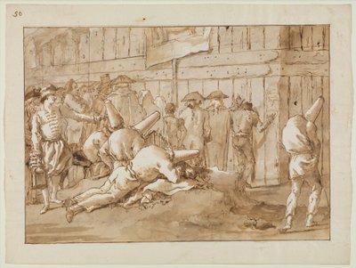 Bir Sirk Dışında Punchinellos, 1800 dolayları by Giovanni Battista Tiepolo