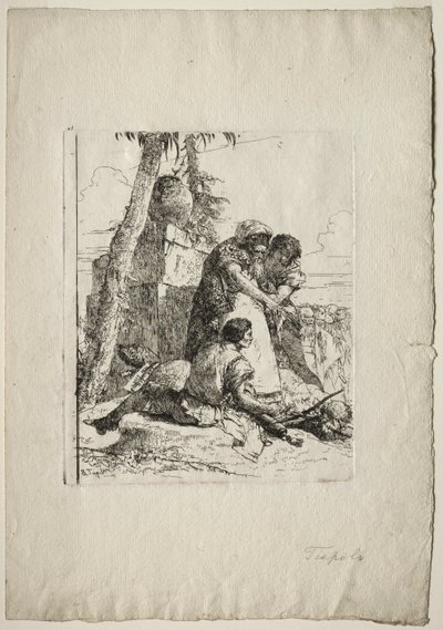 Scherzi di Fantasia: İki gence yanan bir kafa gösteren sihirbaz by Giovanni Battista Tiepolo
