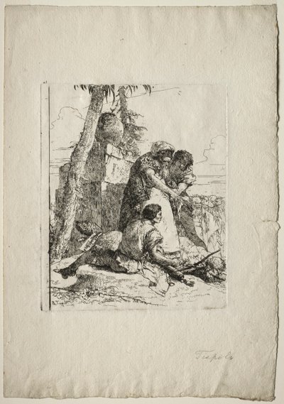 Scherzi di Fantasia: İki gence Yanan Bir Kafa Gösteren Sihirbaz, 1750'ler. by Giovanni Battista Tiepolo