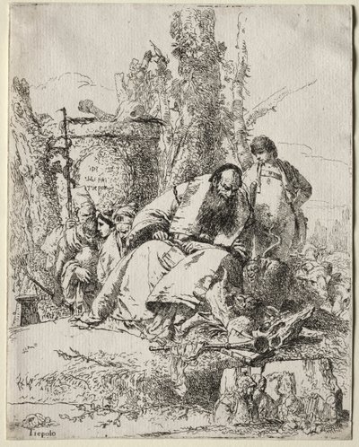 Scherzi di Fantasia: oturan Sihirbaz, çocuk ve dört figür by Giovanni Battista Tiepolo