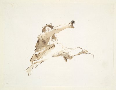 Oturan, başı sola dönük ve sağ kolu kaldırılmış, aşağıdan görülen figür by Giovanni Battista Tiepolo