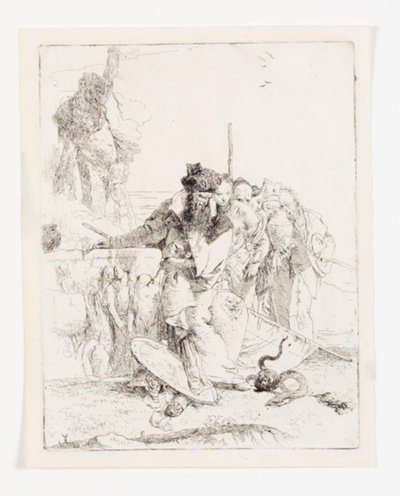 Altı kişi bir yılanı düşünüyor. Scherzi di fantasia serisinden dergi. (Rizzi 15; De Vesme 24) by Giovanni Battista Tiepolo